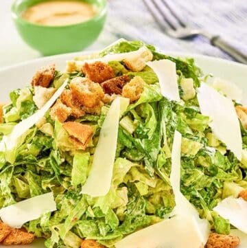 Copycat Houston's Caesar salad with spicy Caesar dressing.