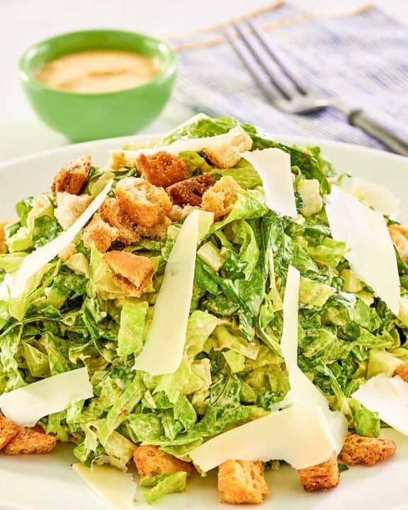 Copycat Houston's Caesar salad with spicy Caesar dressing.
