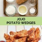 Jojo potato wedges ingredients and the finished potatoes.