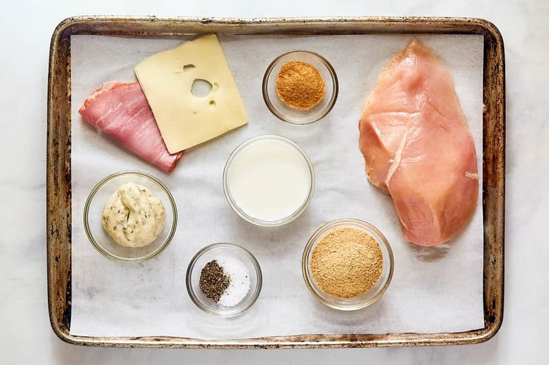 Copycat Luby's chicken durango ingredients on a tray.