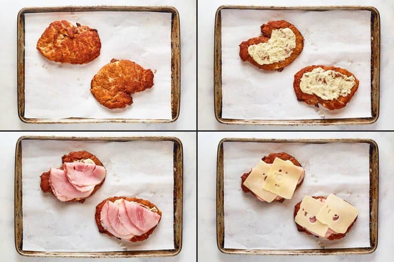 Collage of preparing Luby's chicken durango.