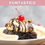 Homemade Olive Garden brownie banana funtastico on a white plate.