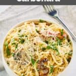 A large bowl of homemade Olive Garden carbonara.