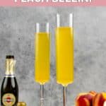 Homemade Olive Garden peach bellini, peaches, and sparkling wine.