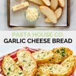 Copycat Pasta House garlic cheese bread ingredients and the finished bread.