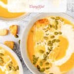 A bowl of creamy pumpkin bisque.