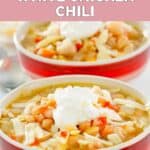 Homemade Ruby Tuesday white chicken chili garnished with sour cream.