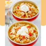 Two bowls of homemade Ruby Tuesday white chicken chili.
