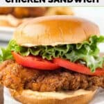 Homemade BK royal chicken sandwich on a wood board.