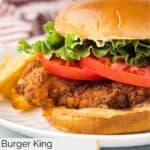 Homemade Burger King BK royal crispy sandwich with lettuce and tomato.