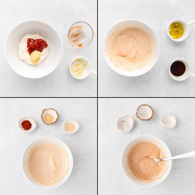 Collage of making copycat Burger King royal sauce.