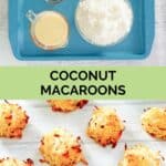 Coconut macaroons ingredients and the finished cookies.