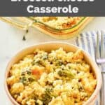 Homemade Cracker Barrel broccoli cheese casserole with rice in a bowl.