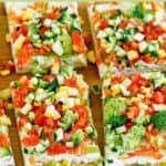 Four slices of crescent roll veggie pizza.
