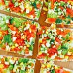 Six slices of crescent roll veggie pizza.