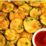 Fried zucchini and a bowl of marinara.
