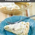 A slice of homemade Furr's pineapple millionaire pie and a fork on a plate.