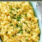 Instant Pot parmesan risotto with garlic in a serving dish.