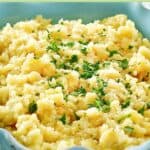 A serving dish filled with Instant Pot parmesan risotto.