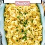 Instant Pot parmesan risotto in a rectangular serving dish.