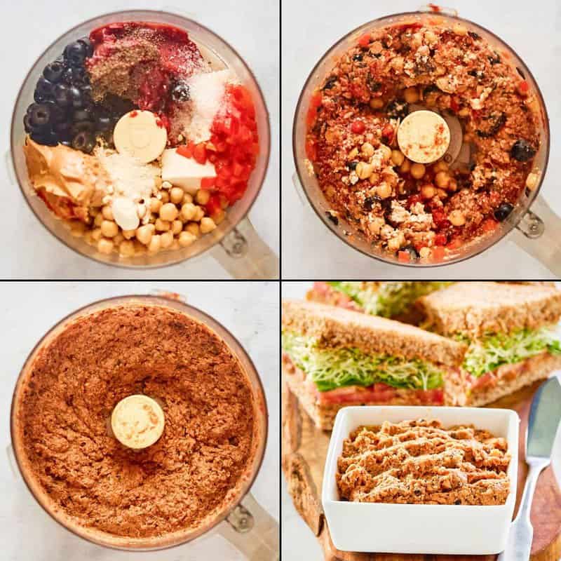 Collage of making homemade Loma Linda sandwich spread.