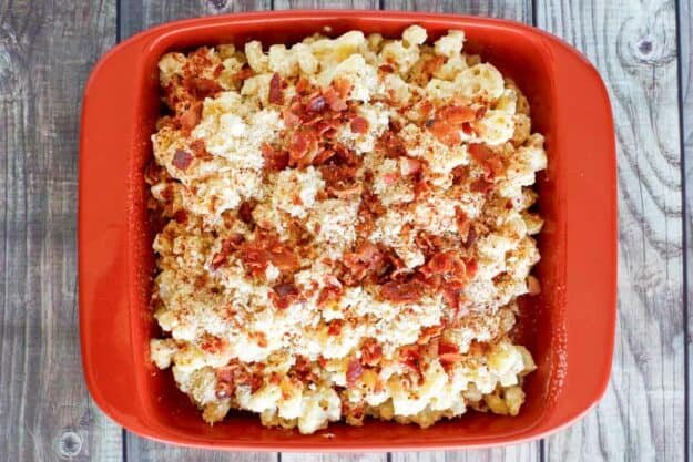 Copycat Longhorn Steakhouse mac and cheese before baking it.