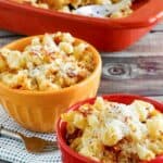 Two bowls of homemade Longhorn Steakhouse mac and cheese.
