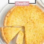 Homemade Luby's Hawaiian pie and two slices cut from it.