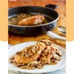 Homemade Olive Garden chicken marsala in a skillet and on a plate.