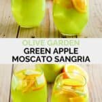Homemade Olive Garden green apple sangria in stemless wine glasses.