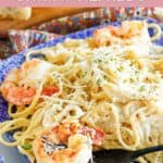 A plate of homemade Olive Garden shrimp alfredo.