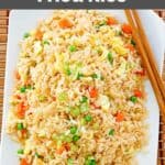 Copycat Panda Express fried rice on a rectangular plate.