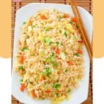 Homemade Panda Express fried rice on a large plate.