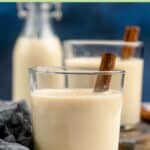 Glasses of homemade spiked eggnog.