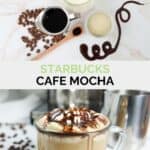 Copycat Starbucks cafe mocha ingredients and the finished drink.