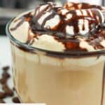A mug of homemade Starbucks cafe mocha.