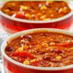 Two bowls of homemade taco soup.