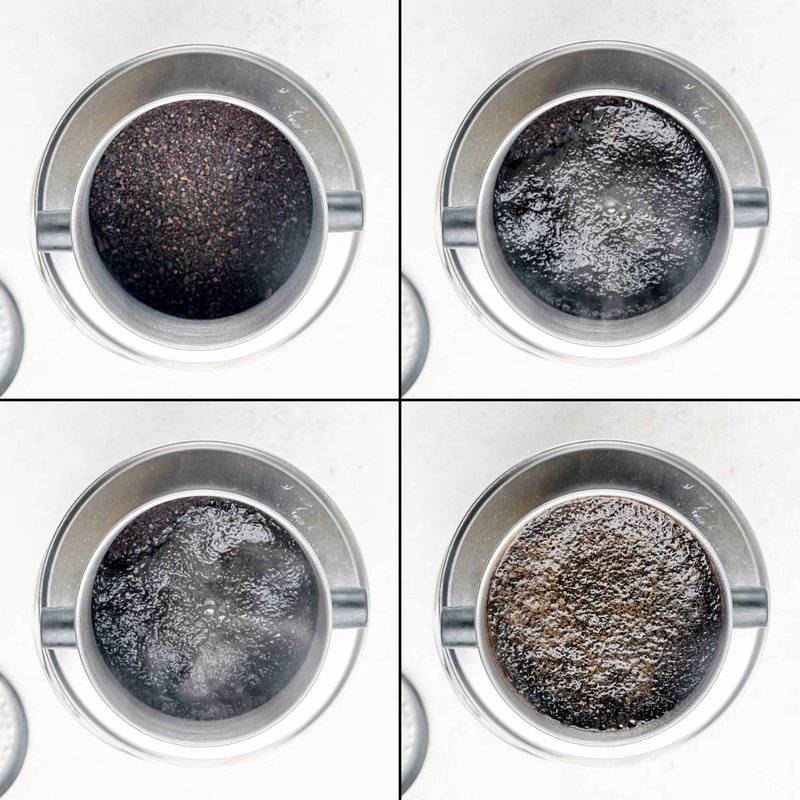 Brewing coffee in a phin filter.