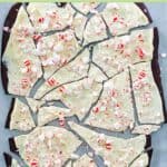 Homemade Williams Sonoma peppermint bark candy pieces.