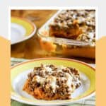 Homemade Boston Market sweet potato casserole serving on a plate.