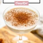 Brandy Alexander with ice cream on a wood board.