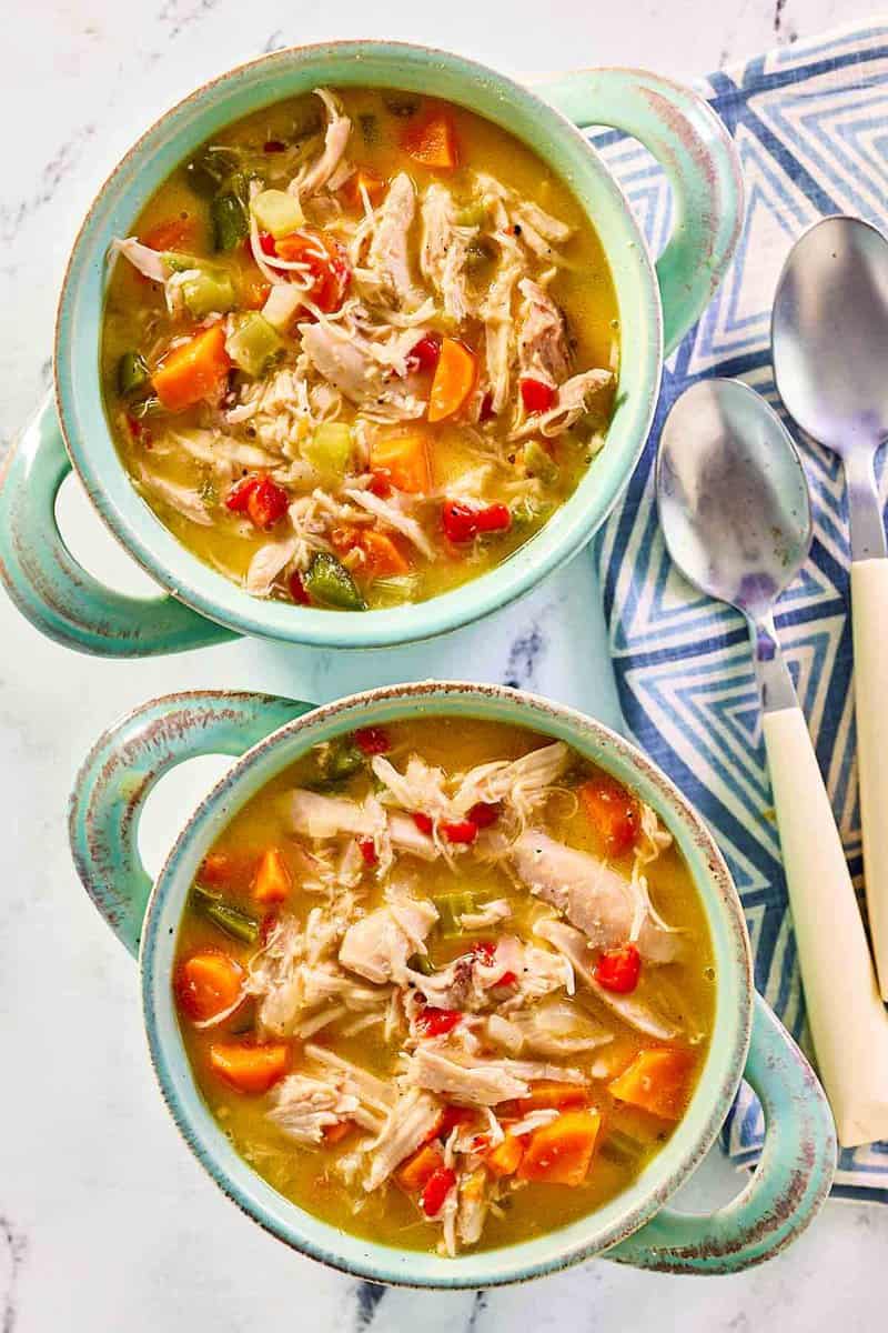Two bowls of chicken bisque.