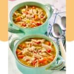 Two bowls of homemade chicken bisque.