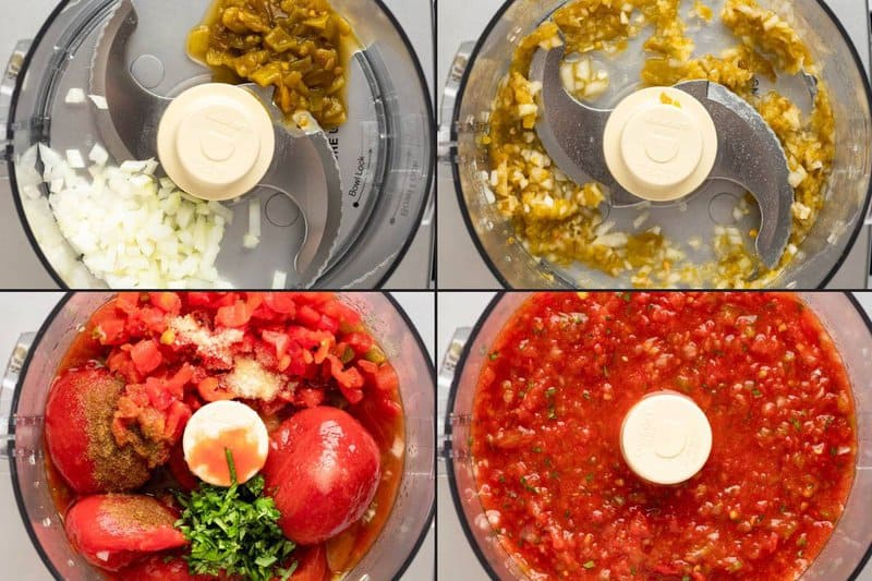 Collage of making copycat Chili's salsa.