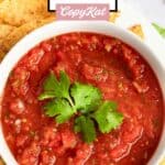 Homemade Chili's salsa and tortilla chips on a platter.