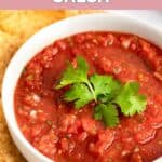 Homemade Chili's salsa garnished with cilantro.