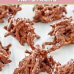 Several chocolate butterscotch haystack cookies.