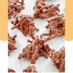 Chocolate butterscotch haystack cookies on parchment paper.