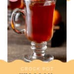 Homemade crockpot wassail in a glass mug.