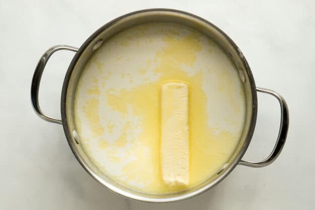 Milk and butter in a saucepan.